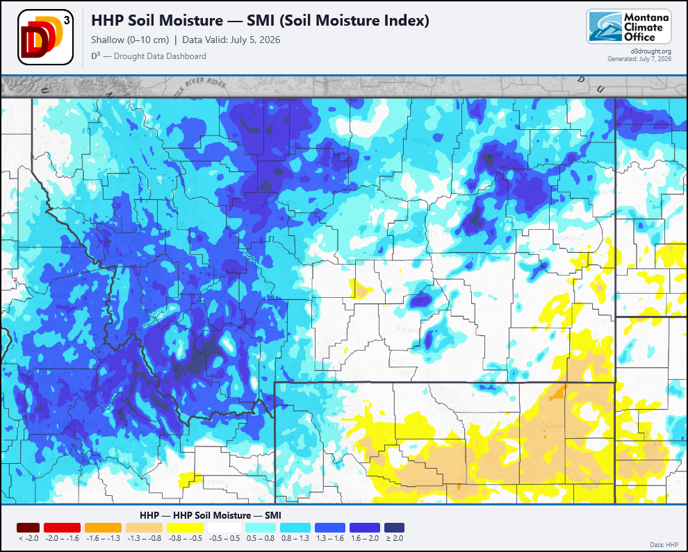 Montana soil moisture (SMI) 30-day map, July 5