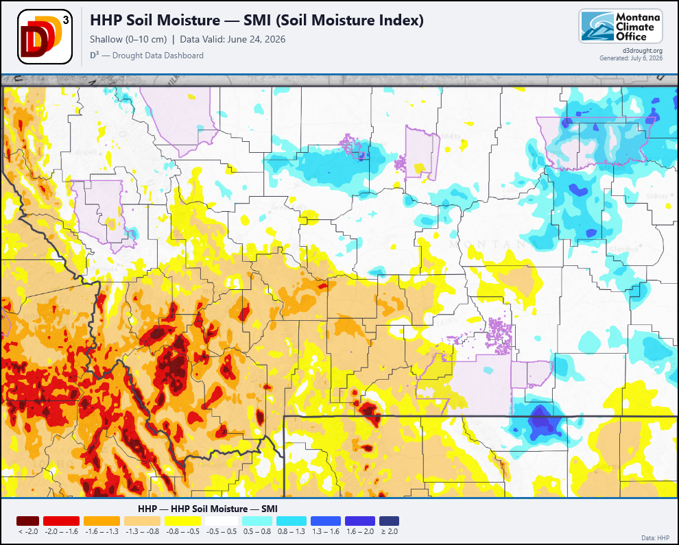 Montana soil moisture (SMI) 60-day map