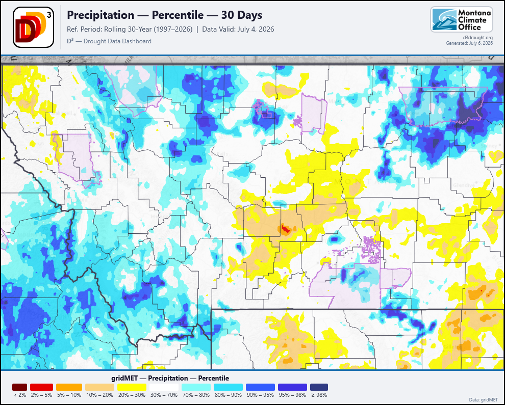 Montana precipitation percentile map