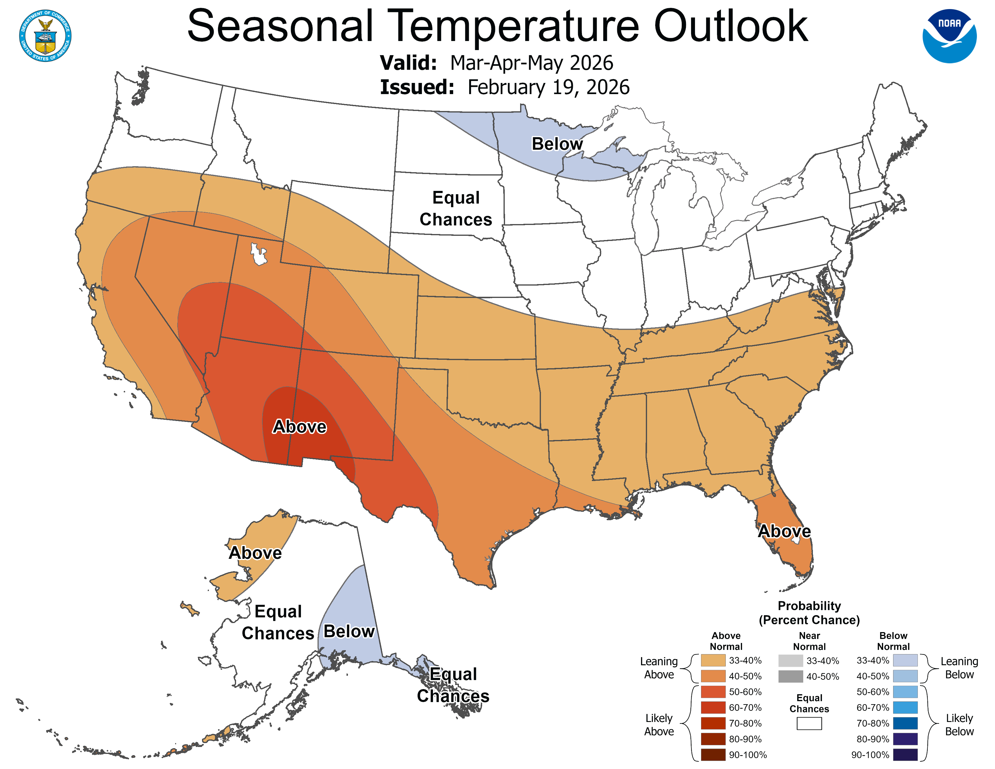 Seasonal Temperature Outlook Map. Source: [Climate Prediction Center](https://www.cpc.ncep.noaa.gov/).