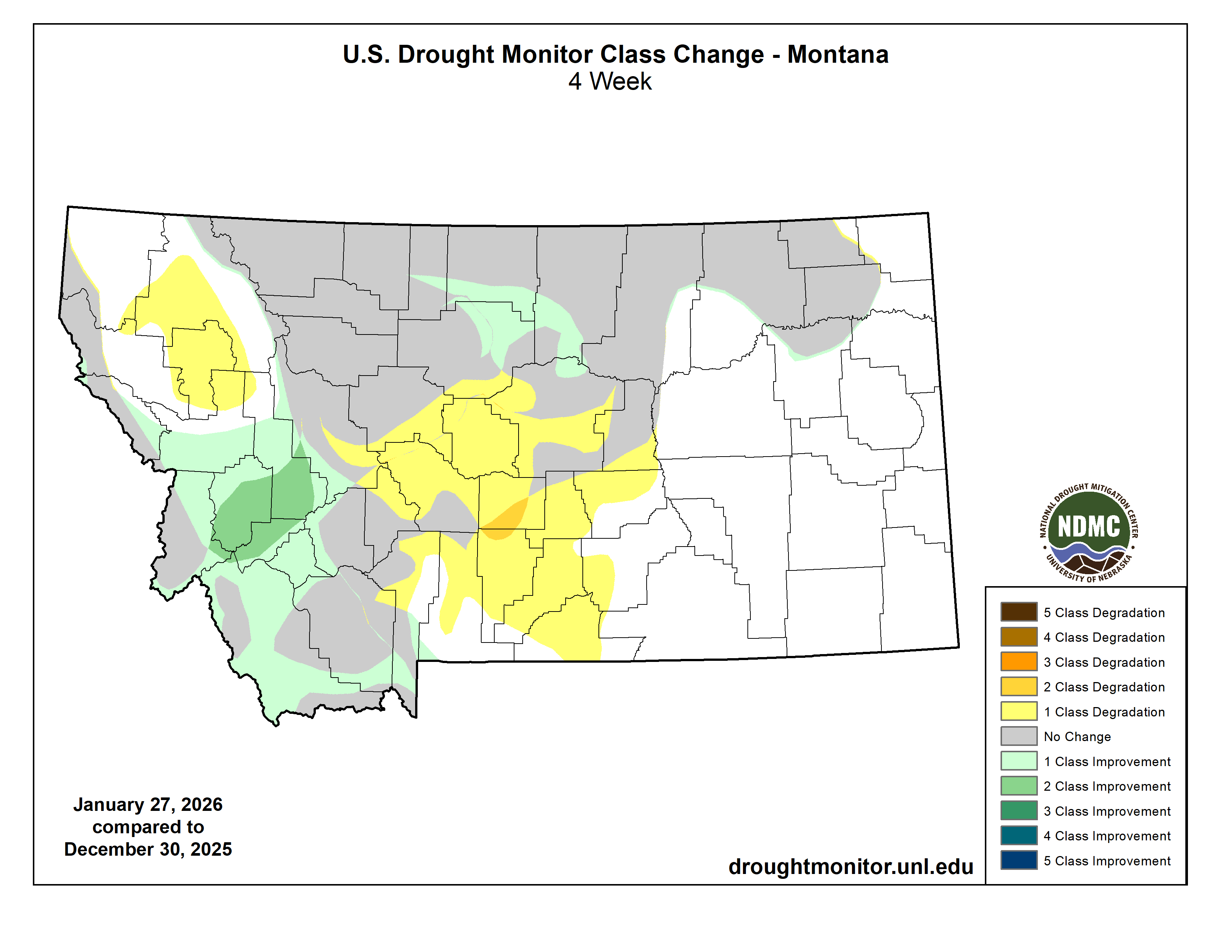 Four week change map by UNL NDMC.