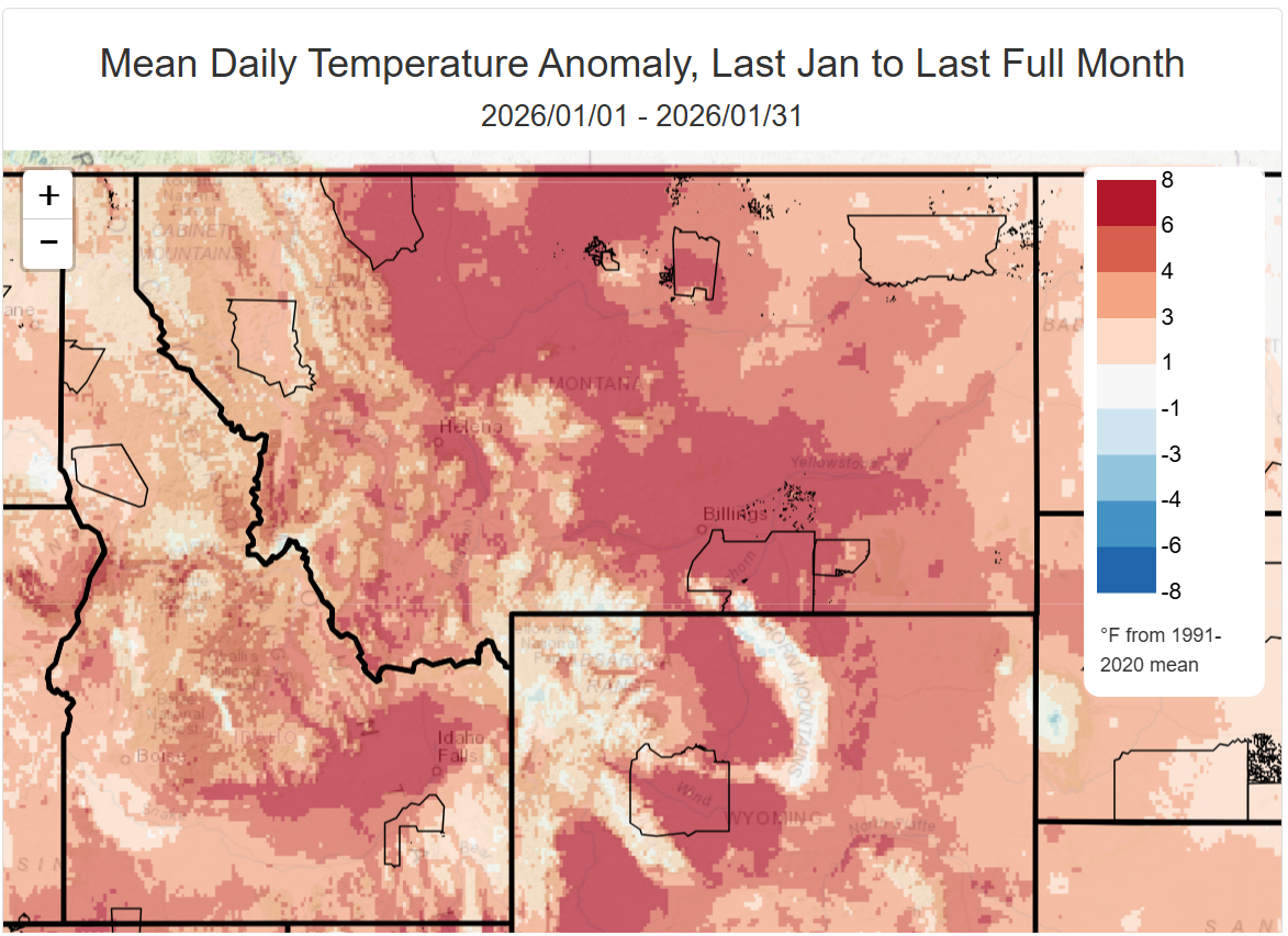 Map of daily temperature anomaly created through the climate toolbox mapper.