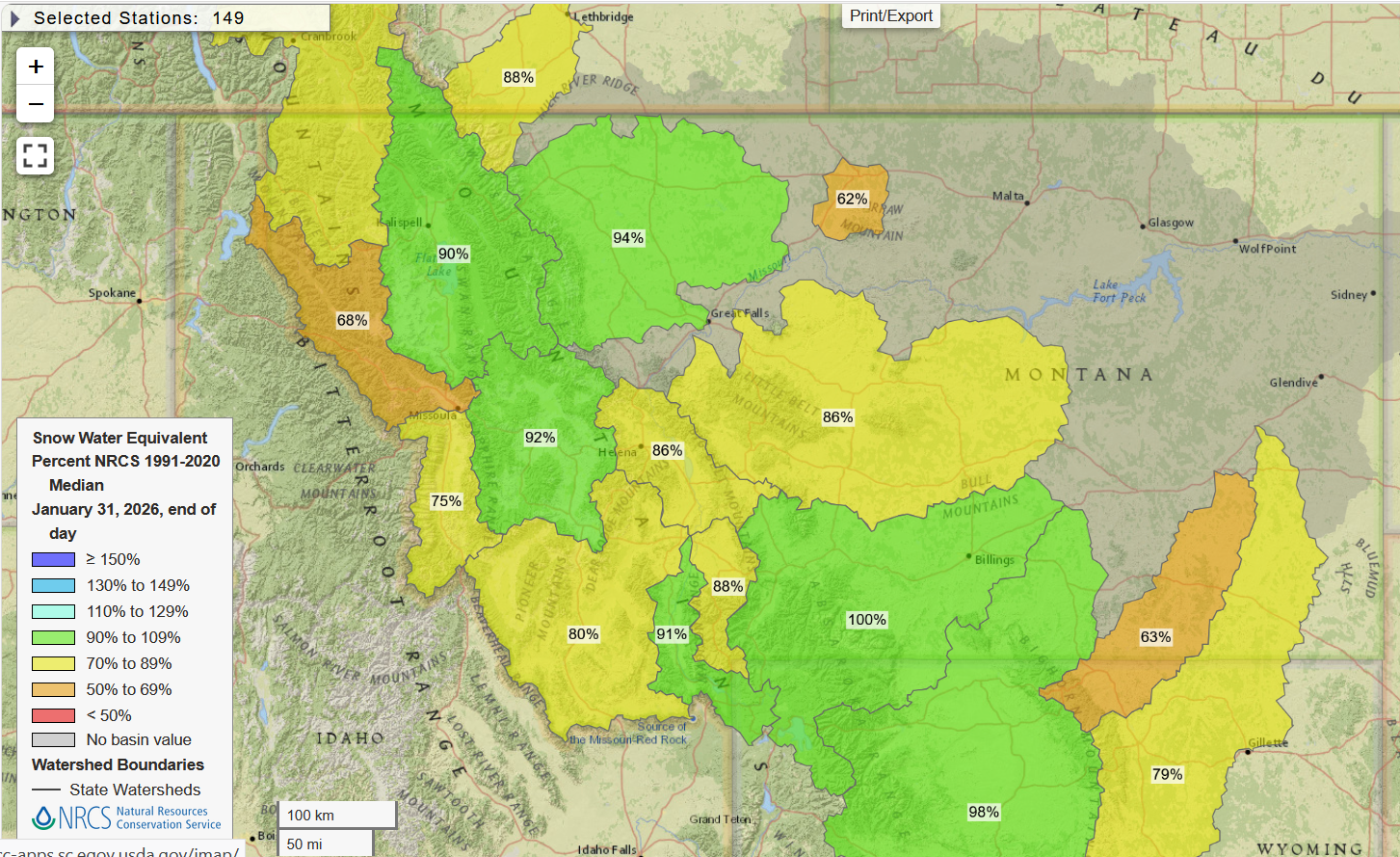 Image by USDA Snow and Water Interactive Map.